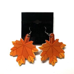 NWT Autumn Leaves Dangle Pleather Earrings Orange